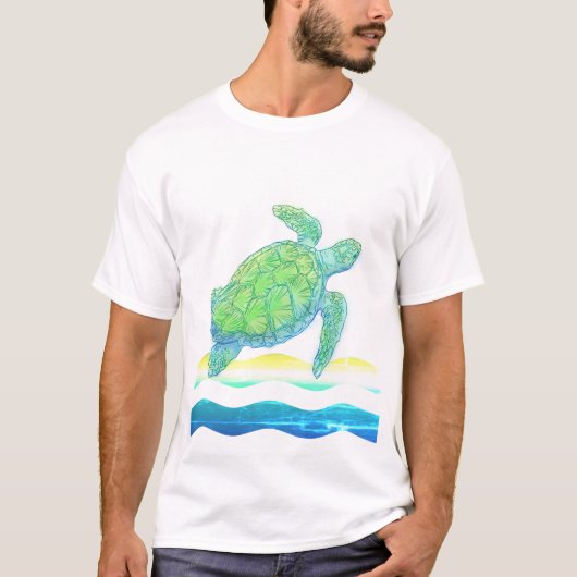 Blauwe en groene Zee T-shirt (Voorkant)