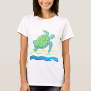 Blauwe en groene Zee T-shirt