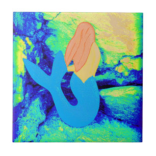 blauwe en groene zeemeermin tegeltje