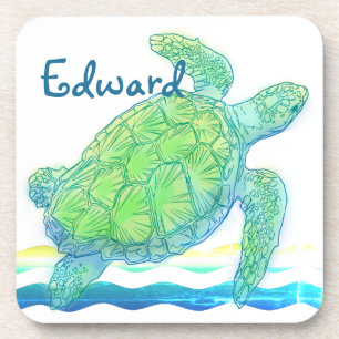 Blauwe en groene zeeschildpad bier onderzetter