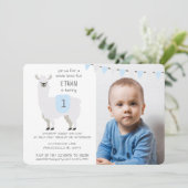 Blauwe en ivory Cute Llama Kinderen van Birthday P Kaart (Staand voorkant)