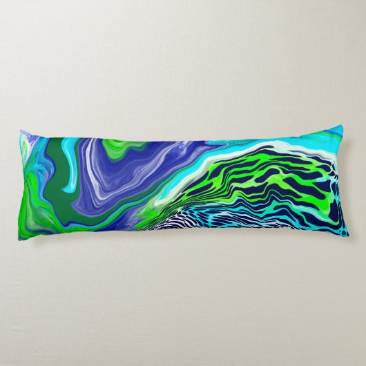Blauwe en kalkgroene Abstracte Fluid Art Lichaamskussen (Achterkant)