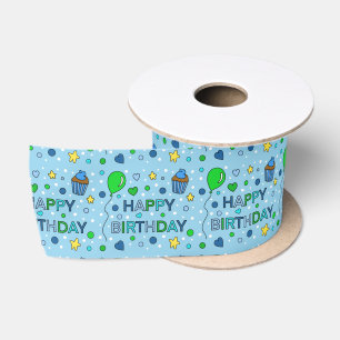 Blauwe en kalkgroene jongen's Happy Birthday Lint