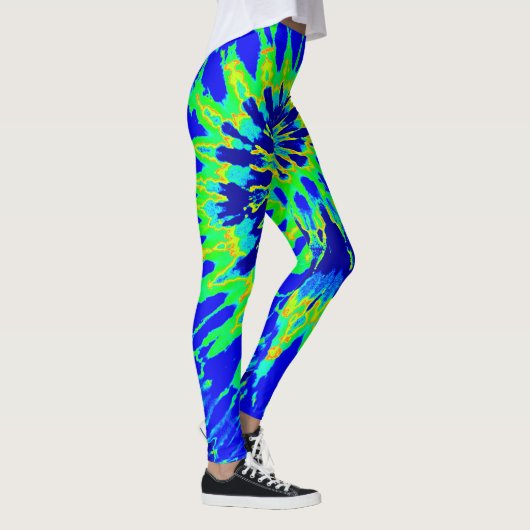 Blauwe en kalkgroene spiraalkleurige kleurstof leggings (Rechts)