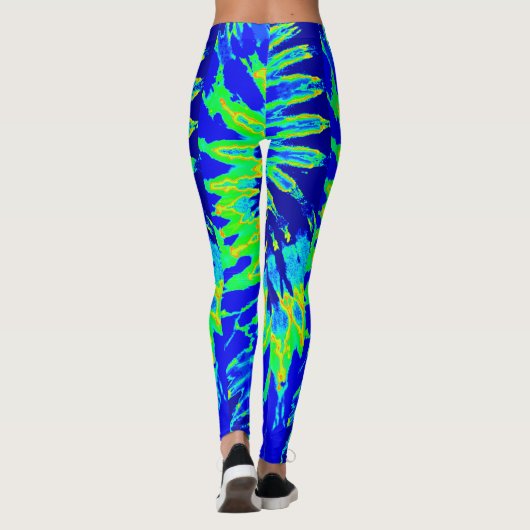 Blauwe en kalkgroene spiraalkleurige kleurstof leggings (Achterkant)