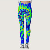 Blauwe en kalkgroene spiraalkleurige kleurstof leggings (Voorkant)