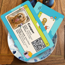 Blauwe en kleurrijke Dog ID-Kaart met QR-code en f