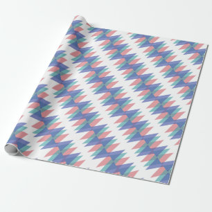 Blauwe en koraaldriehoeken cadeaupapier