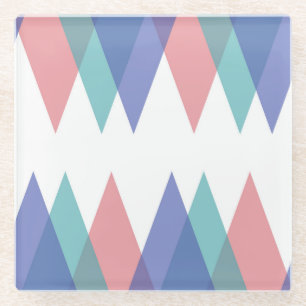 Blauwe en koraaldriehoeken glazen onderzetter