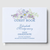 Blauwe en lavender Floral Graduation Party Gastenboek (Voorkant)