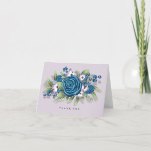 Blauwe en Lila bloemen met Blueberries Weddenschap Bedankkaart