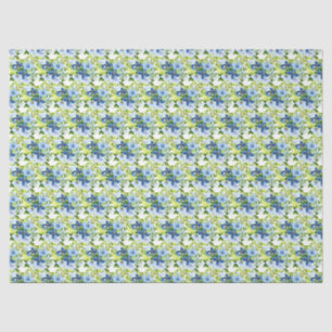 Blauwe en marine bloemen met bladgroen  tissuepapier