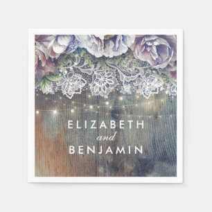 Blauwe en Maroon Bloemen Rustieke kant bruiloft Servet