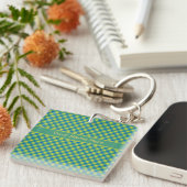 Blauwe en Neon Green Polka Dots on Emerald Sleutelhanger (Voorkant Rechts)