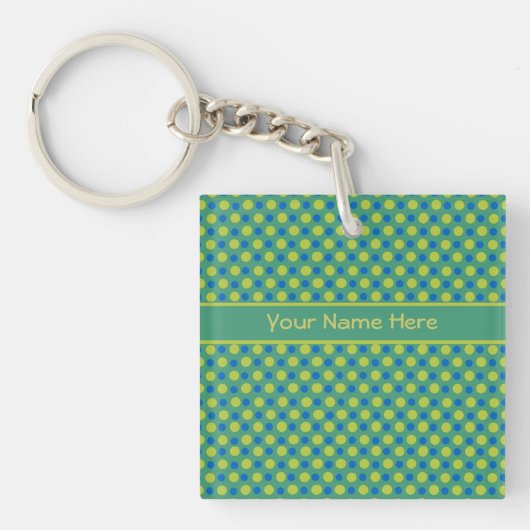 Blauwe en Neon Green Polka Dots on Emerald Sleutelhanger (voorkant)