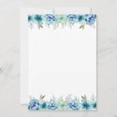 Blauwe en nertgroene waterverf bloemen verloving kaart (Achterkant)