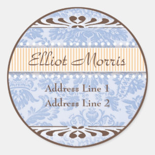Blauwe en Oranje Bloemen Geboorte Adreslabel Ronde Sticker