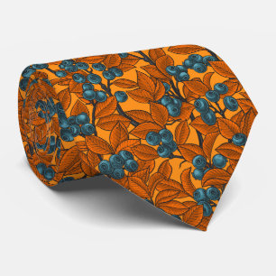 Blauwe en oranje bosbessen stropdas