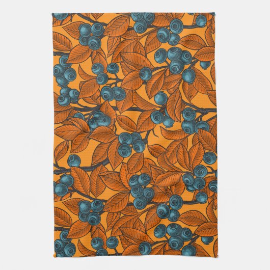 Blauwe en oranje bosbessen theedoek (Verticaal)