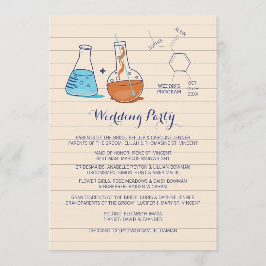 Blauwe en Oranje Chemie Trouwprogramma's Programma (Voorkant)