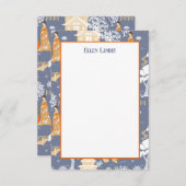 Blauwe en Oranje Chinoiserie Pagodas Bedankkaart (Voorkant / Achterkant)
