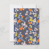 Blauwe en Oranje Chinoiserie Vogels Bedankkaart (Achterkant)