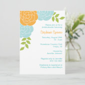 Blauwe en Oranje Florale uitnodigingen (Staand voorkant)