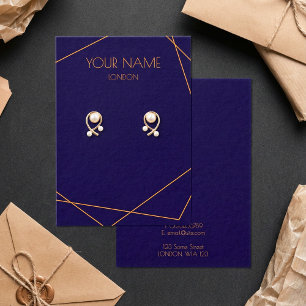 Blauwe en oranje geometrische oorbel visitekaartje