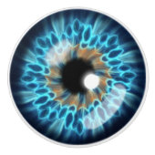 Blauwe en oranje irisoogbal keramische knop (Voorkant)