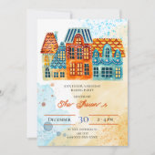 Blauwe en Oranje kerstfeestdag Kaart (Voorkant)