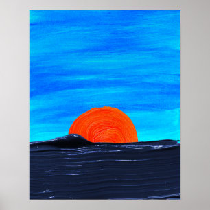 Blauwe en Oranje kleuren Eenvoudige Zonsondergange Poster