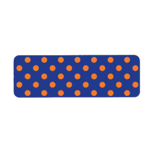 Blauwe en oranje polka stippen etiket