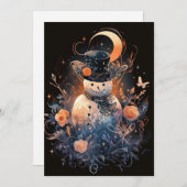 Blauwe en Oranje Sneeuwman Kerst Kaarten (Voorkant / Achterkant)