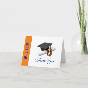 Blauwe en Oranje stuifmep en tassel Bedankkaart