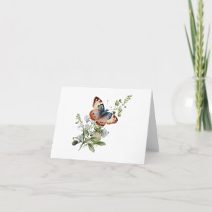 Blauwe en Oranje Vlinder met Bloemstengel BLANK Kaart