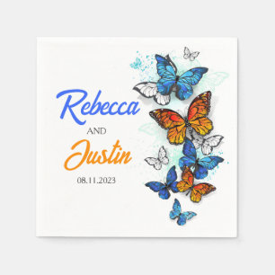 Blauwe en Oranje vlinders Moderne Boho servetten