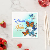 Blauwe en oranje vlinders Moderne Boho servetten (Insitu)