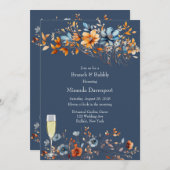 Blauwe en Oranje Wildbloemen Brunch en Bubbly Kaart (Voorkant / Achterkant)