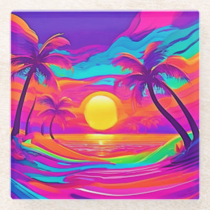 Blauwe en Oranje zonsondergang Glazen Onderzetter