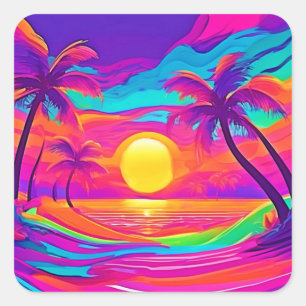 Blauwe en Oranje zonsondergang Vierkante Sticker