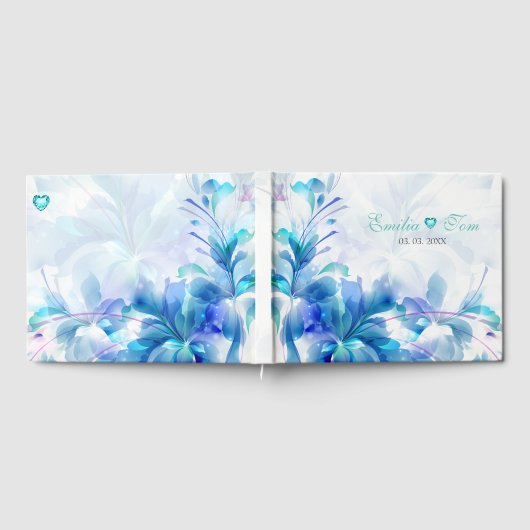 Blauwe en Paarse Abstracte bloemen Gastenboek (Volledig)