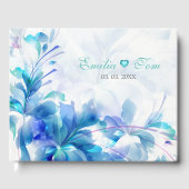 Blauwe en Paarse Abstracte bloemen Gastenboek (Voorkant)