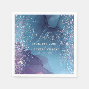 Blauwe en paarse alcoholinkt met glitter mystic servet