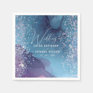 Blauwe en paarse alcoholinkt met glitter mystic servet