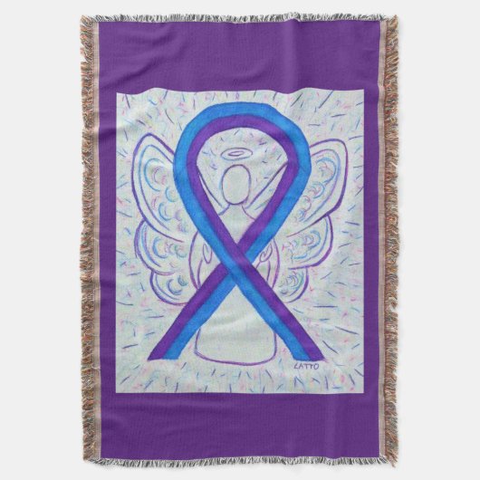 Blauwe en Paarse bewustwording Ribbon Angel Blanke Deken (Voorkant Verticaal)