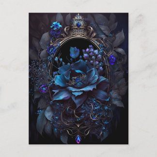 Blauwe en paarse bloemen en Victoriaans juwelen Briefkaart