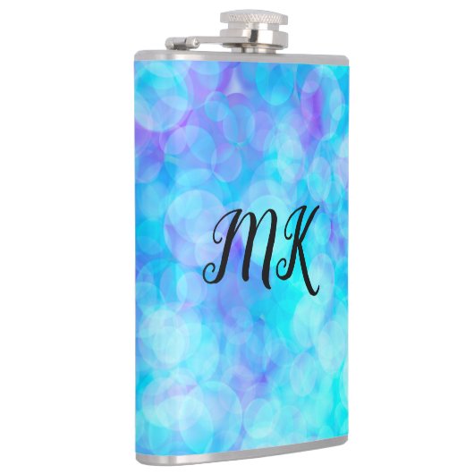 Blauwe en Paarse Bokeh Bubbles Heupfles (Rechts)