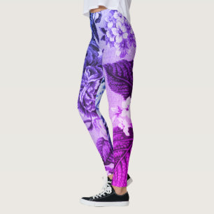 Blauwe en Paarse  botanische Floral Toile No.1 Leggings