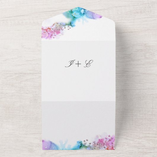 Blauwe en Paarse bruiloft All In One Uitnodiging (Buitenkant)