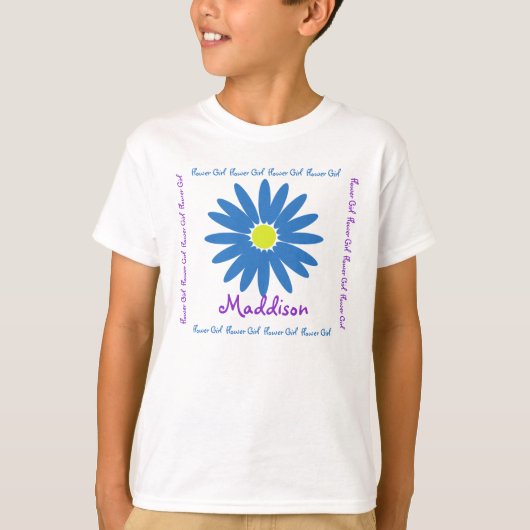 Blauwe en Paarse Daisy Bloemenmeisje T-shirt (Voorkant)